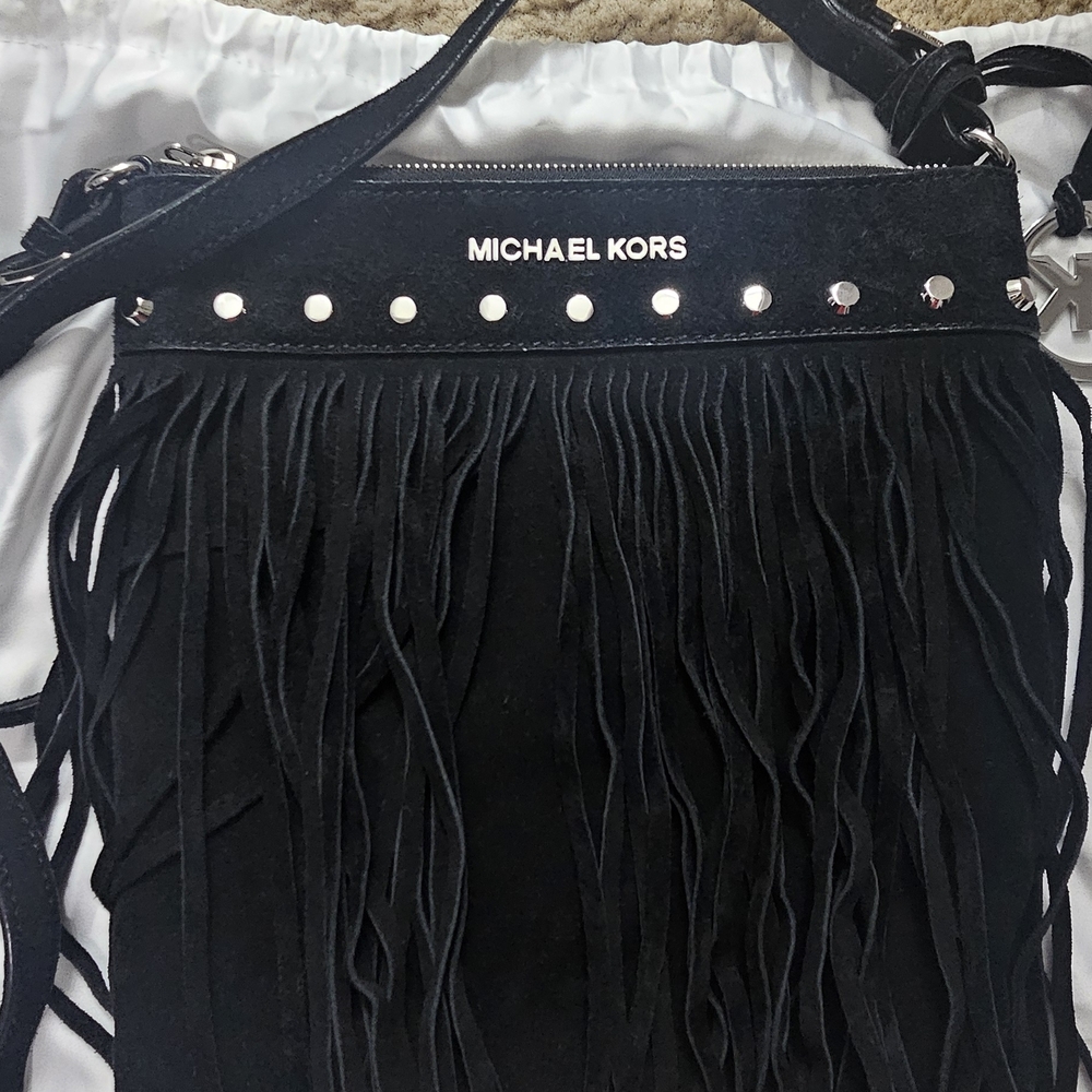Michael Kors Black Suede Fringe Crossbody Bag